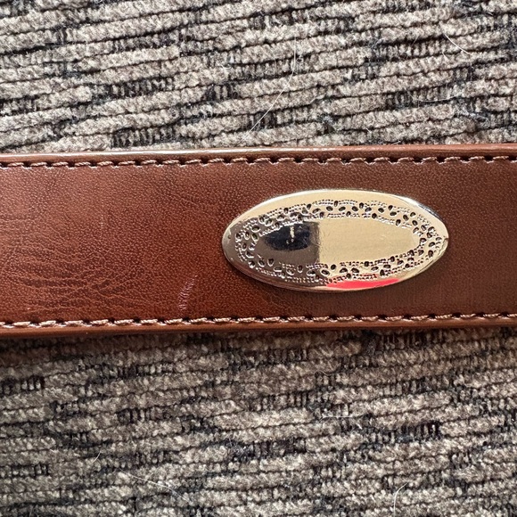 Brown Taper Ornament Western Leather Belt Engraved Silver Buckle & Keeper main image 3